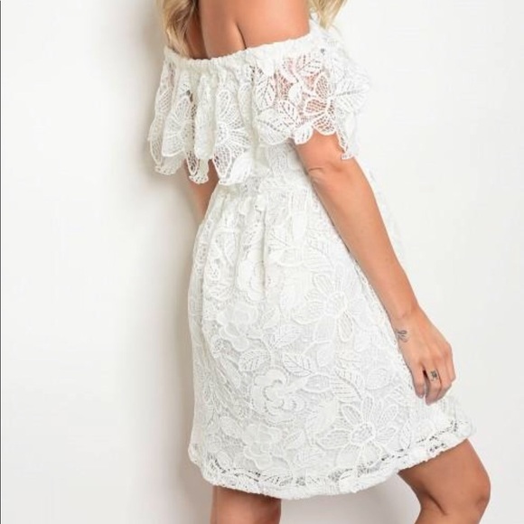 Off Shoulder White Crochet Dress - Picture 3 of 3